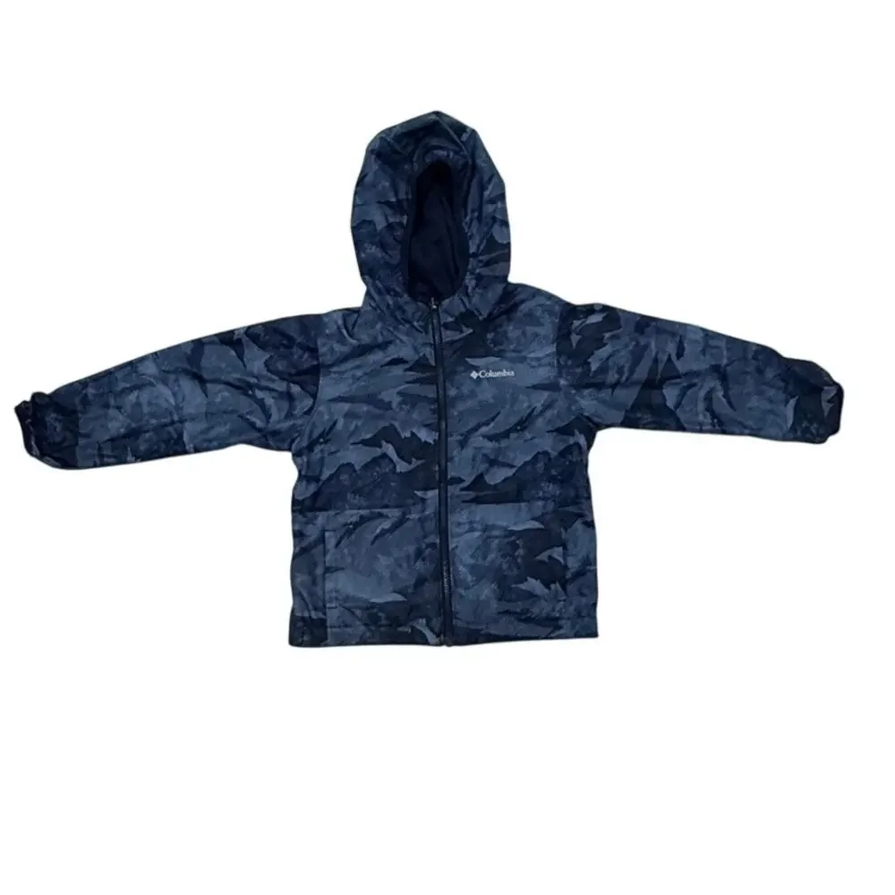 Columbia Kids XXS 4/5 Reversible Hooded Jacket Camo Blue Grey